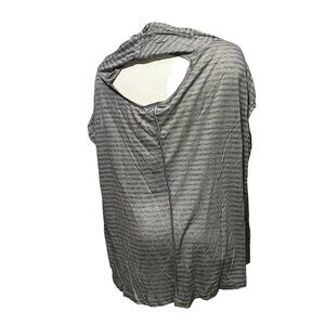 Uniq Open Back Soft Contrast Stripe Blouse w/ Pockets Sz Small Womens Grey Short